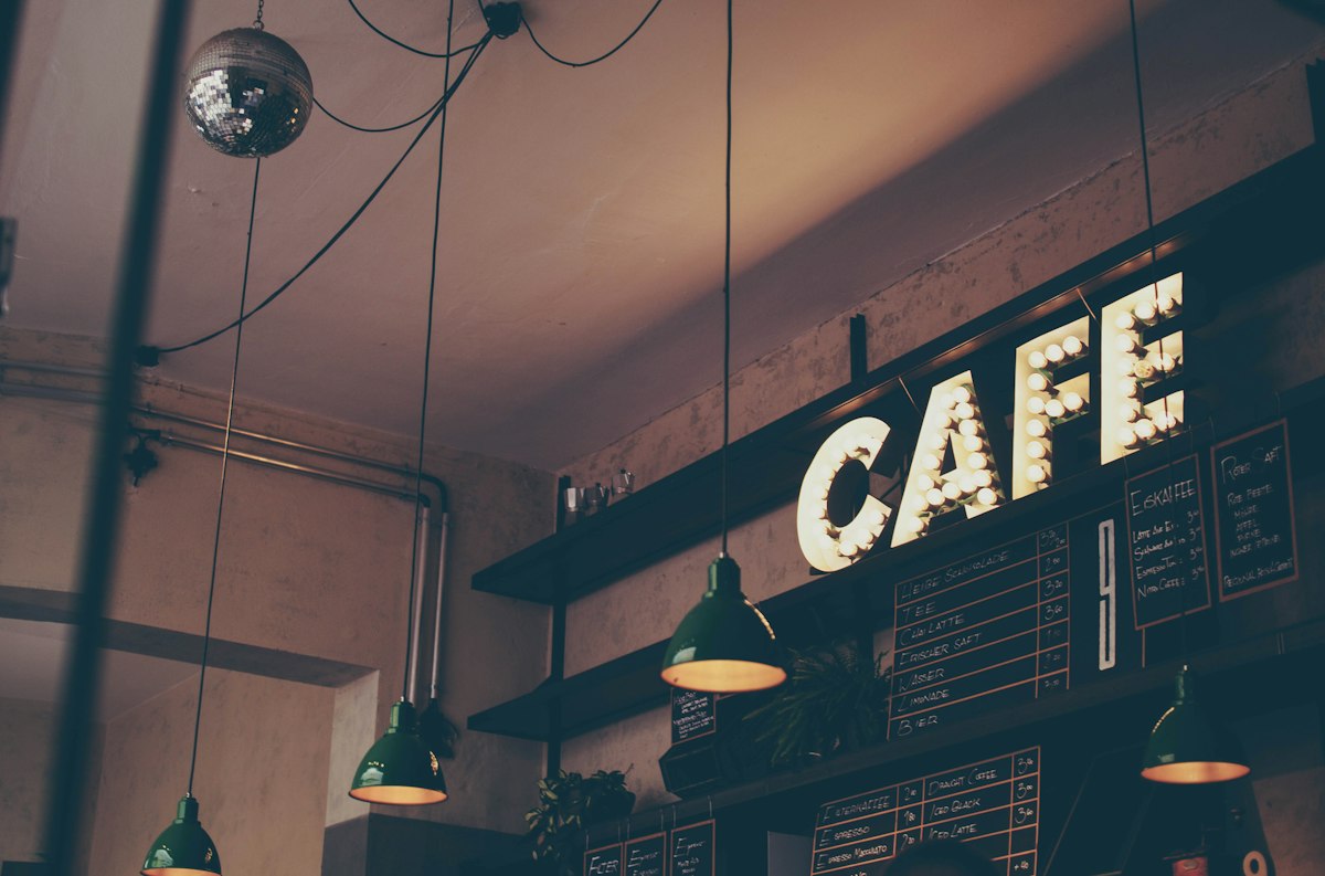 Café sign and lights