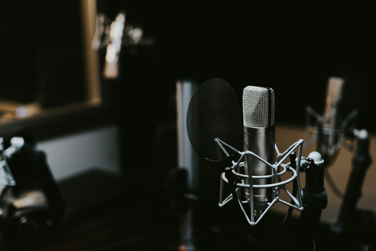 Podcast microphone in a studio